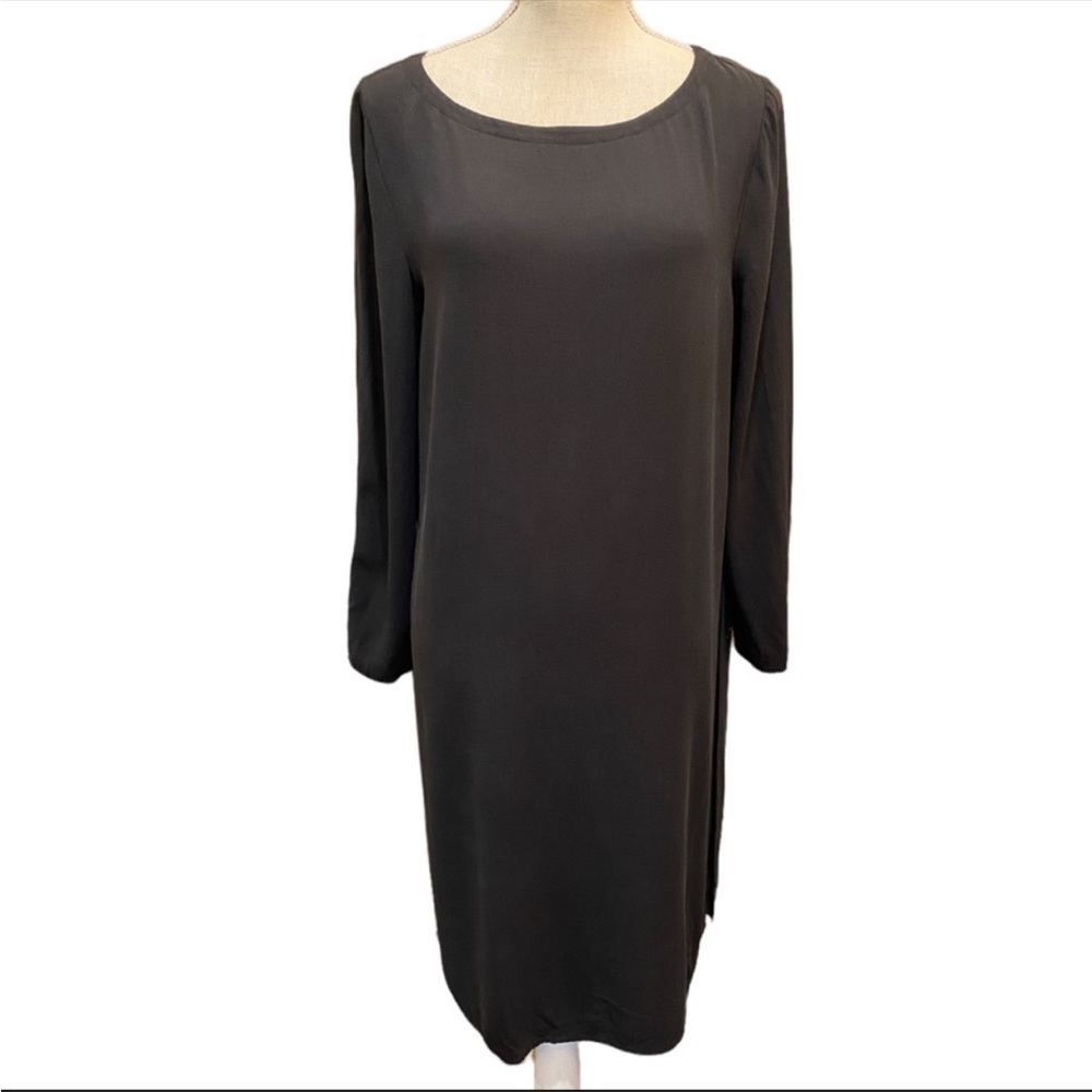 Eileen Fisher Dress 100% Silk Black Tunic Long Sleeve Size Small